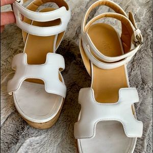 HERMES leather and suede platform sandals